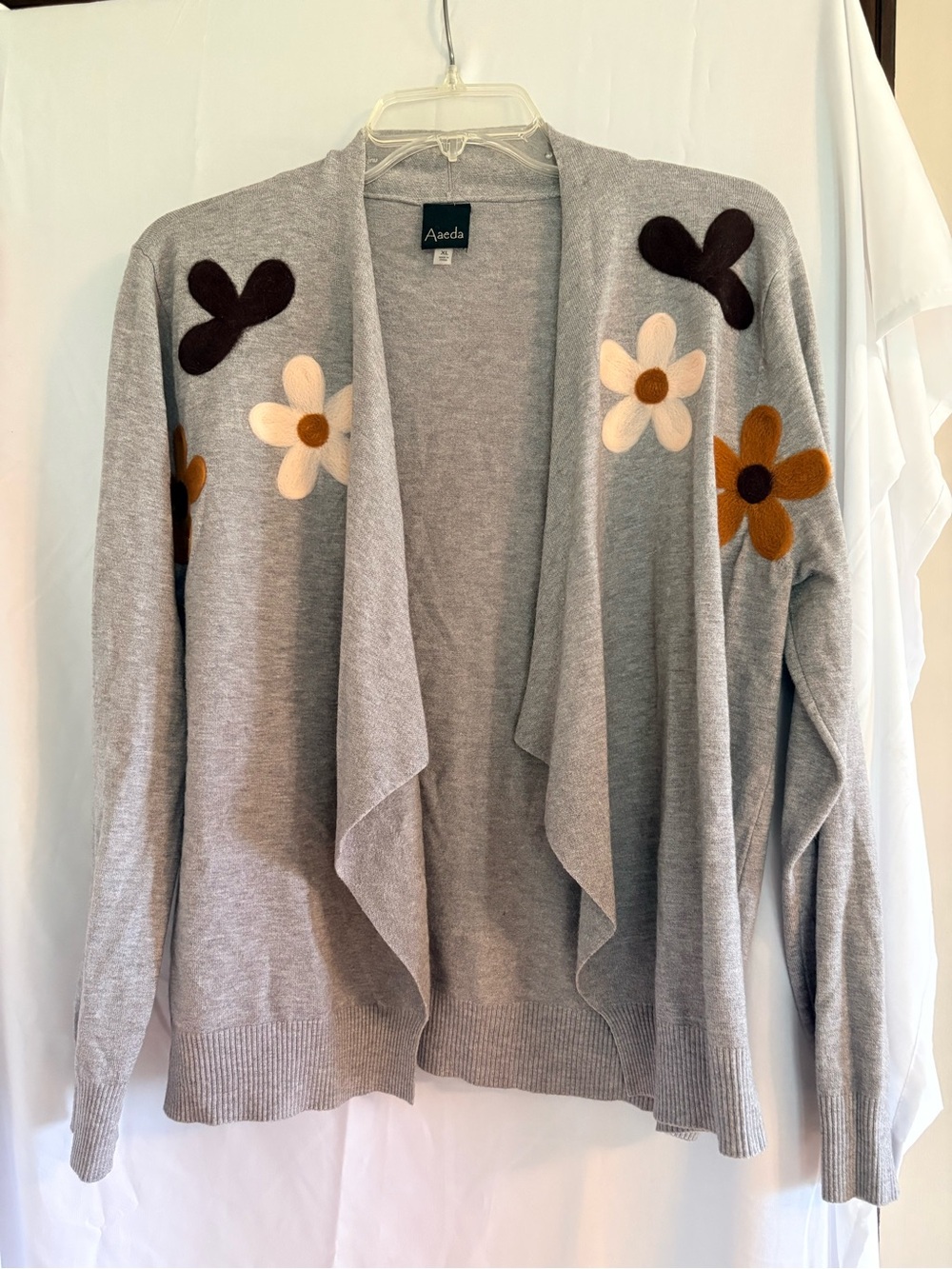 Azeda Gray Floral Drape-Front Cardigan